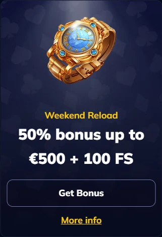 Weekend Reload Bonus – 50% Bonus up to €500 + 100 FS